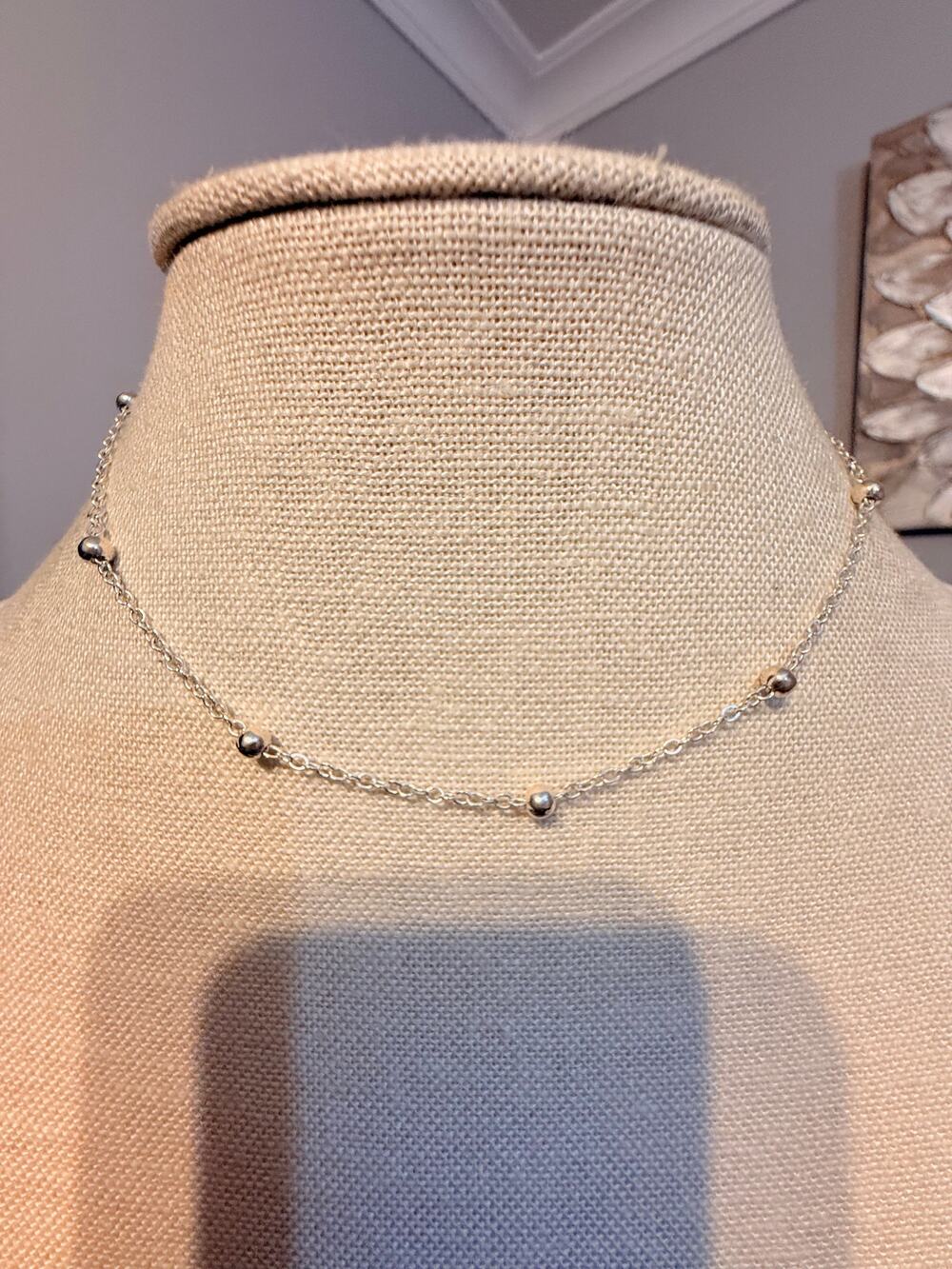 Vintage Silver Tone Bead Station Necklace 14” + 3”